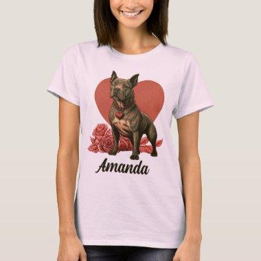 Personalized Black Valentine's Pit Bull Dog T-Shirt