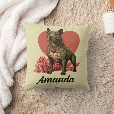 Personalized Black Valentine's Pit Bull Dog Throw Pillow