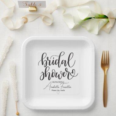 Personalized Black Wedding Bridal Shower White Paper Plates