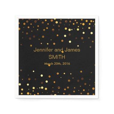 Personalized Black Wedding Confetti Gold Glitter Paper Napkins