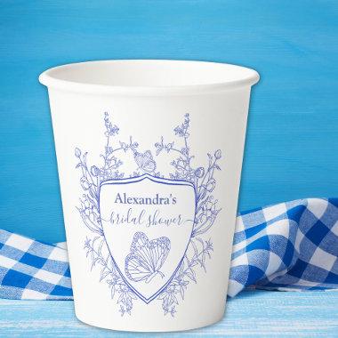 Personalized Blue Chinoiserie Floral  Paper Cups