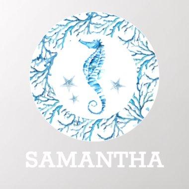Personalized Blue Coastal Home Seahorse Wall Decal