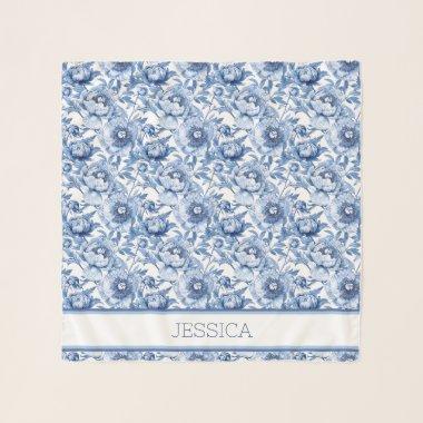 Personalized Blue Floral Bridesmaid Peony Flower Scarf