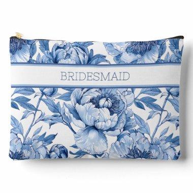 Personalized Blue Floral Bridesmaid Travel Flower Accessory Pouch