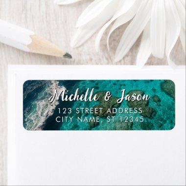Personalized Blue Green Ocean Summer Beach Waves Label