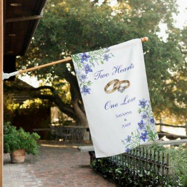Personalized Blue Wildflowers Wedding Engagement House Flag