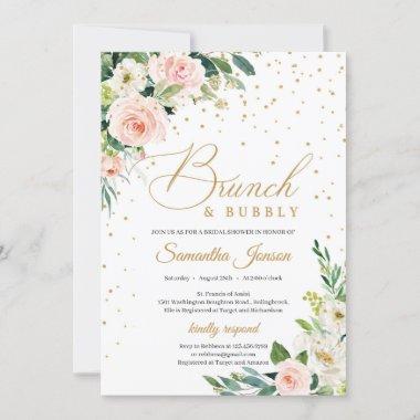 Personalized blush pink floral brunch and bubbly Invitations