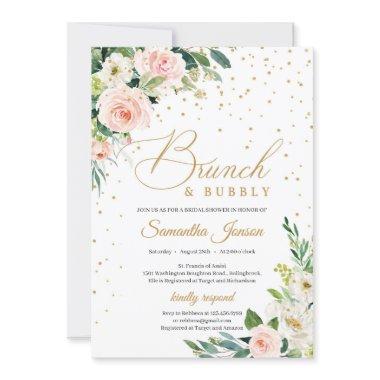 Personalized blush pink floral brunch and bubbly Invitations