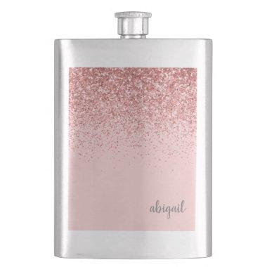 Personalized Blush Pink Glitter Monogram Name Flask