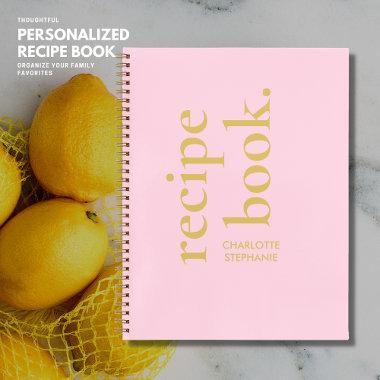 Personalized Blush Pink Typography Recipe Book