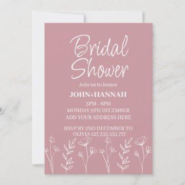 Personalized Boho Blush Pink Floral Bridal Shower Invitations