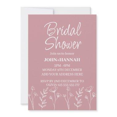 Personalized Boho Blush Pink Floral Bridal Shower Invitations