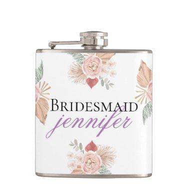 Personalized Boho Floral Heart White Flask