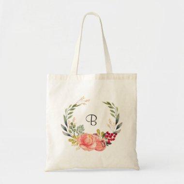Personalized boho orange and pink floral tote bag