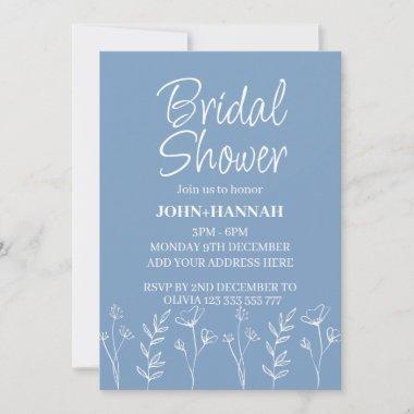 Personalized Boho Periwinkle Floral Bridal Shower Invitations