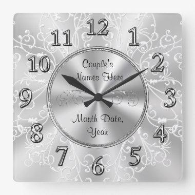 Personalized Bridal Shower Gifts, Silver Gray Square Wall Clock