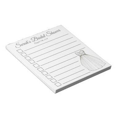 Personalized Bridal Shower Wedding Gown List Notepad