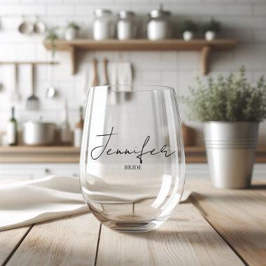 Personalized Bride Stemless Wine Glass