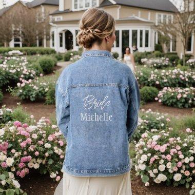 Personalized Bride White Script Calligraphy Denim Jacket