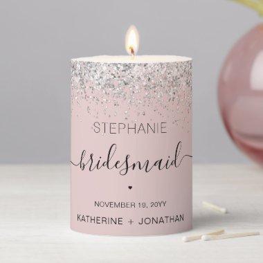 Personalized Bridesmaid Glitter confetti effect Pillar Candle