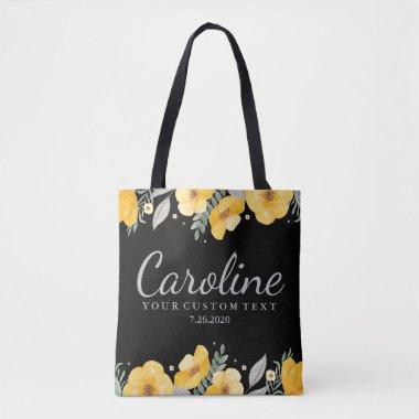 Personalized Bridesmaid Romantic Yellow Flowers Tote Bag