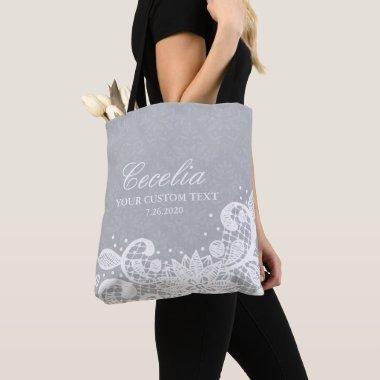 Personalized Bridesmaid Vintage White Lace Wedding Tote Bag