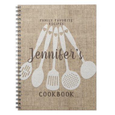 Personalized Burlap Look Recipe Cookbook Notebook