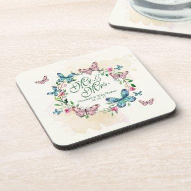 Personalized Butterfly Wreath Wedding | Coaster