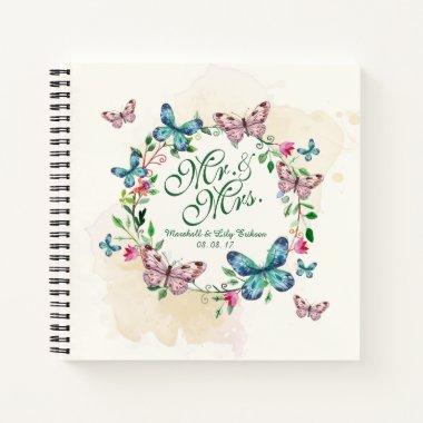 Personalized Butterfly Wreath Wedding Guestbook Notebook