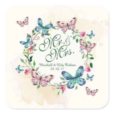 Personalized Butterfly Wreath Wedding Sticker Seal