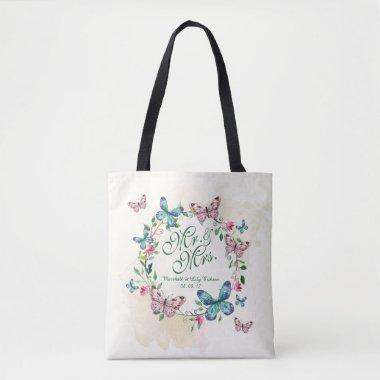 Personalized Butterfly Wreath Wedding Tote Bag