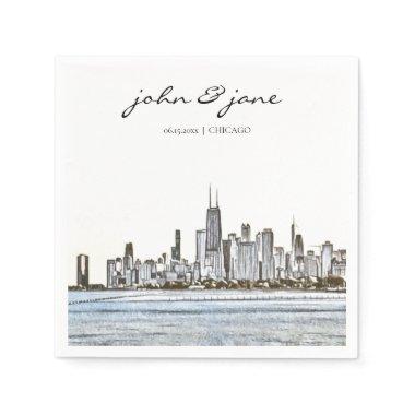 Personalized Chicago Skyline Cocktail Napkin