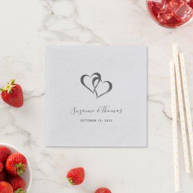 Personalized Connected Hearts Silver Grey Napkins