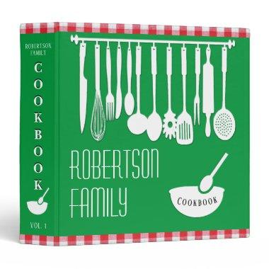 Personalized Cookbook for Recipes Gingham 3 Ring B 3 Ring Binder