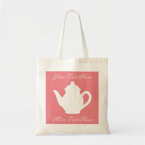 Personalized coral pink tea party favor tote bags