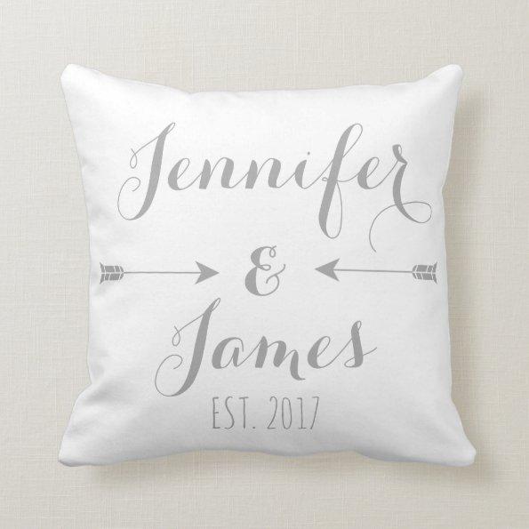 Personalized Couples Names and Arrows Throw Pillow