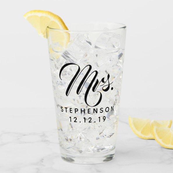 Personalized Custom Mrs Mr Couple Wedding Glass