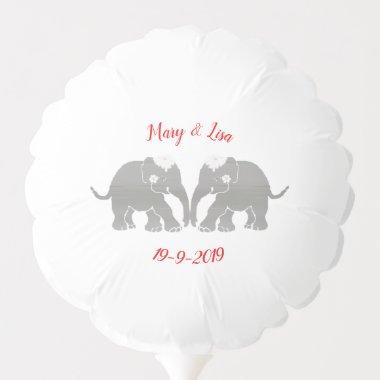 Personalized Cute Vintage Elephant Lesbian Wedding Balloon