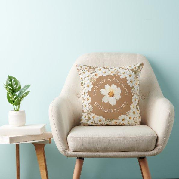 Personalized Daisy Floral Keepsake Wedding Throw Pillow