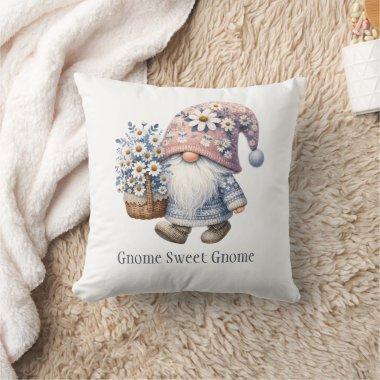 Personalized Daisy Flower Gnome Cute Whimsical Throw Pillow
