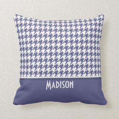 Personalized Dark Blue-Gray Houndstooth Throw Pillow