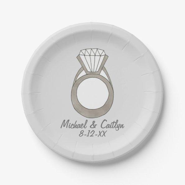 Personalized Diamond Engagement Ring Wedding Plate