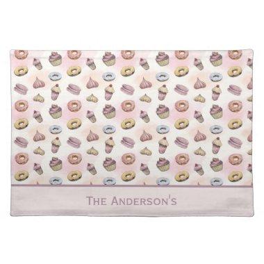 Personalized Donuts Cupcakes Cute Trendy Woodland Cloth Placemat