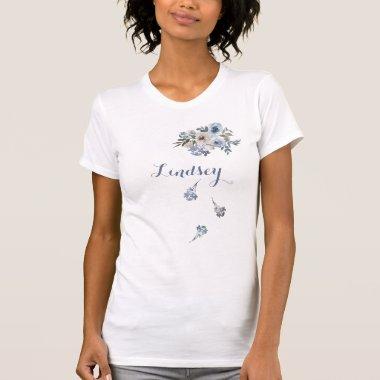 Personalized Dusty Blue White Floral Bride Tribe  T-Shirt