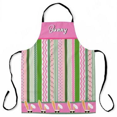 Personalized Easter Pink and Green White Rabbits Apron
