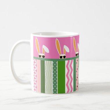 Personalized Easter Pink and Green White Rabbits Coffee Mug