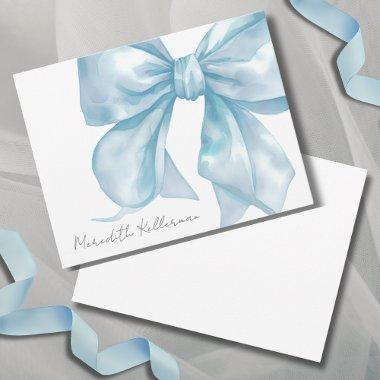 Personalized Elegant Blue Bow Name Monogram Note