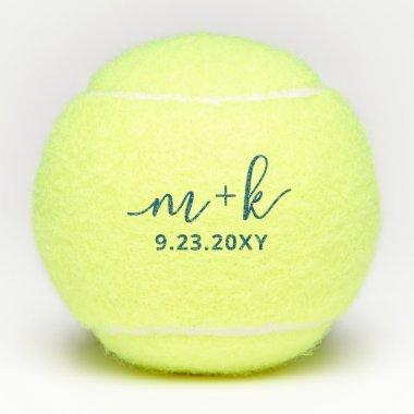 Personalized Elegant Blue Wedding Monogram Tennis Balls