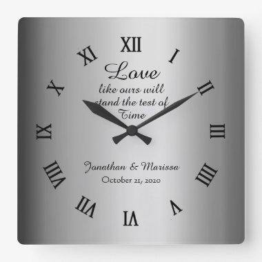 Personalized Elegant Gold Foil Wedding Keepsake Square Wall Clock