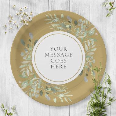 Personalized Elegant Gold Greenery Celebration Paper Plates